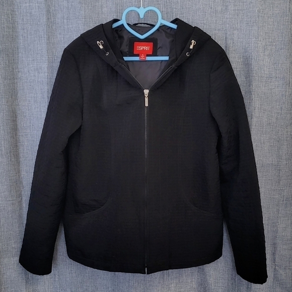 ESPRIT Quilted Jacket with Hood Full Zip Black Size Small - Picture 4 of 10